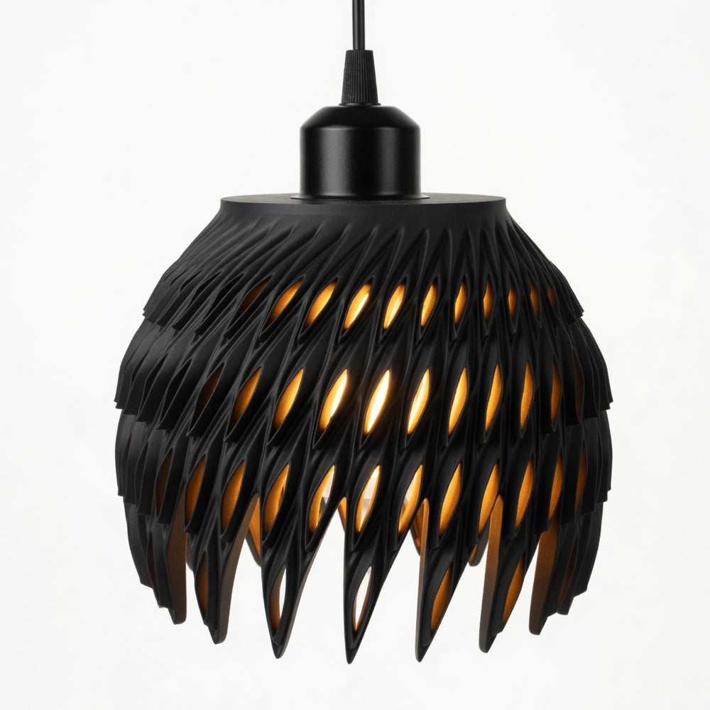 Black pendant lamp with unique design on a white background