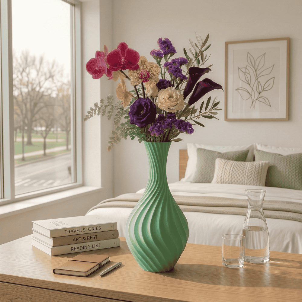 Modern Fluted Vase | Water-Tight Spiral Design (25cm)