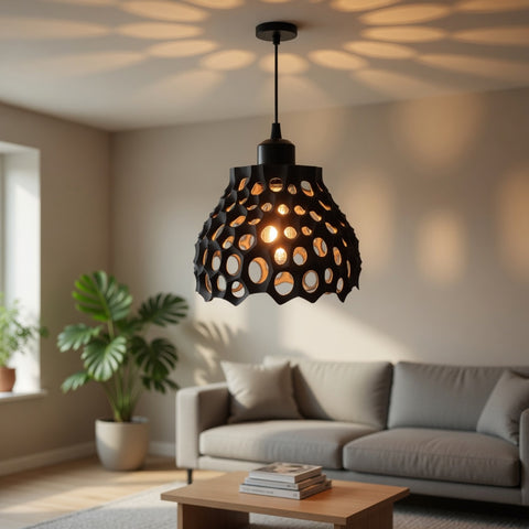 Voronoi Pendant Light Shade - Black Honeycomb Ceiling Lamp (E26/E27)