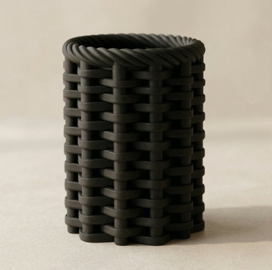 Woven-Texture Desk Organizer – Deep Matte Black