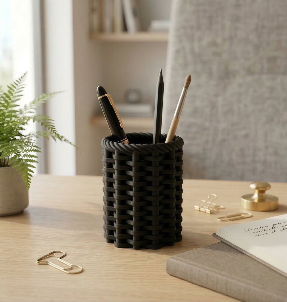 Woven-Texture Desk Organizer – Deep Matte Black